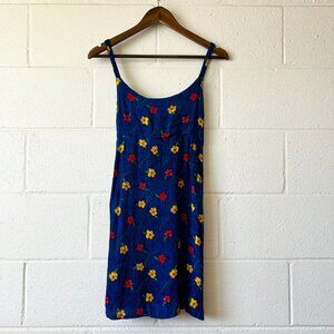 VTG Passion Hawaii Blue Navy Floral Hawaiian Print Flowy Dress Women's Medium